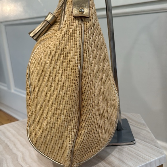 Kate Spade Bag Rattan Straw Tan Gold Hobo - Picture 7 of 17